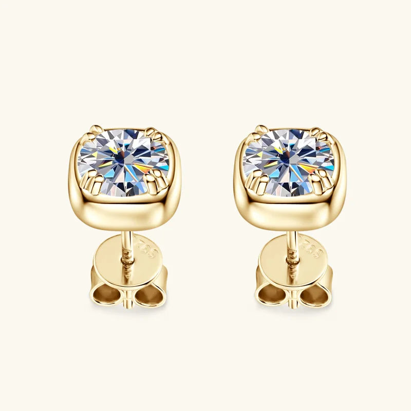 6.5mm 1ct Round Moissanite Stud Earrings 925 Sterling Silver Square Setting BandsCo Straps