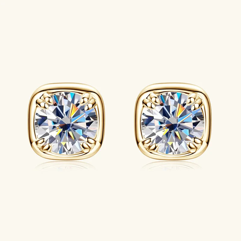 6.5mm 1ct Round Moissanite Stud Earrings 925 Sterling Silver Square Setting BandsCo Straps