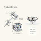6.5mm 1ct Round Moissanite Stud Earrings 925 Sterling Silver Square Setting BandsCo Straps