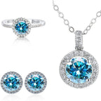 6.5mm Moissanite 925 Sterling Silver Bridal Jewelry Set Ring Earring Pendant BandsCo Straps