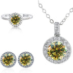 6.5mm Moissanite 925 Sterling Silver Bridal Jewelry Set Ring Earring Pendant BandsCo Straps