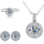 6.5mm Moissanite 925 Sterling Silver Bridal Jewelry Set Ring Earring Pendant BandsCo Straps