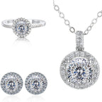 6.5mm Moissanite 925 Sterling Silver Bridal Jewelry Set Ring Earring Pendant BandsCo Straps