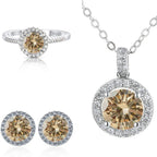 6.5mm Moissanite 925 Sterling Silver Bridal Jewelry Set Ring Earring Pendant BandsCo Straps
