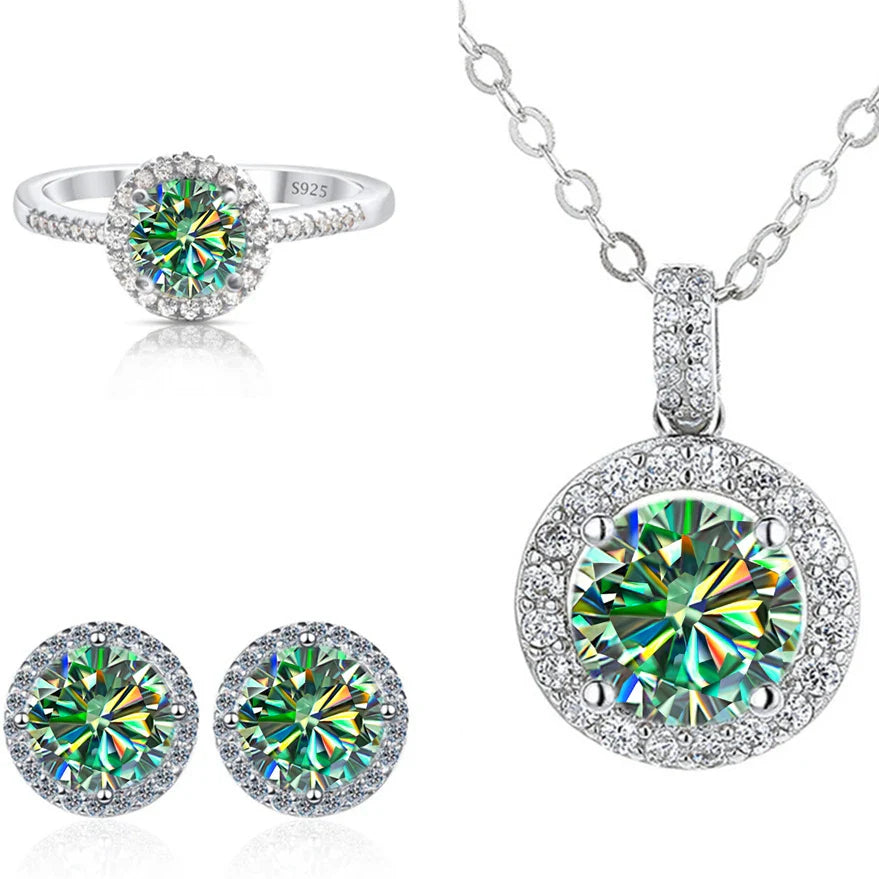 6.5mm Moissanite 925 Sterling Silver Bridal Jewelry Set Ring Earring Pendant BandsCo Straps