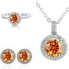 6.5mm Moissanite 925 Sterling Silver Bridal Jewelry Set Ring Earring Pendant BandsCo Straps