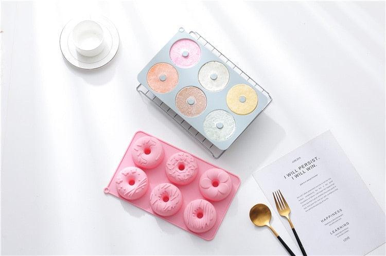 6 Cells Large Size Cake Molds Food Grade Material Donuts Mold Baking Tools For Biscuit Dessert Chocolate Mould Silicone Baking Mold Just Pop Out Non-Stick Doughnuts Baking Molds Stevvex