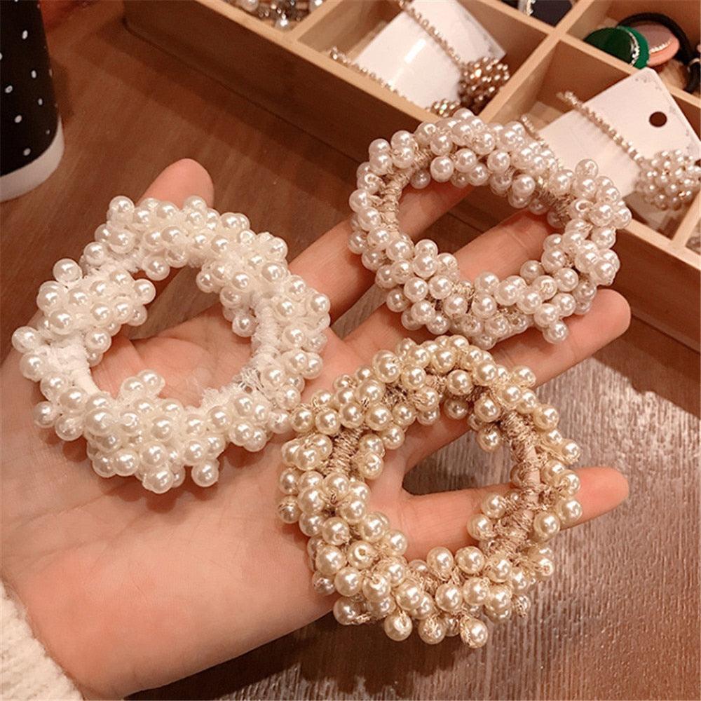 6 Colors Woman Elegant Pearl Hair Ties Beads Girls Scrunchies Rubber Bands Ponytail Holders Hair Accessories Elastic Hair Band No Metal Hairband Girls Elegant Headwear Accessories Wraps Hoop Clips Stevvex