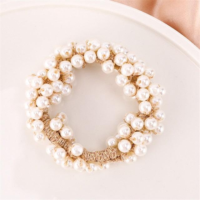 6 Colors Woman Elegant Pearl Hair Ties Beads Girls Scrunchies Rubber Bands Ponytail Holders Hair Accessories Elastic Hair Band No Metal Hairband Girls Elegant Headwear Accessories Wraps Hoop Clips Stevvex