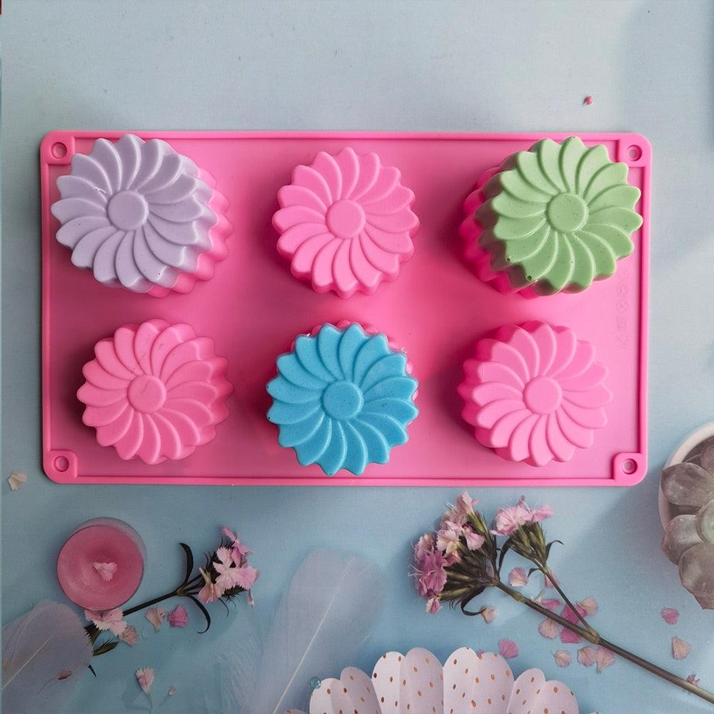 6 Holes Flower Shaped Silicone Mold Sunflower Flower Form Fondant Molds Handmade Soap Baking Crafts Cake Mould Decoration Tools Silicone Flower Shape Soap Molds Stevvex
