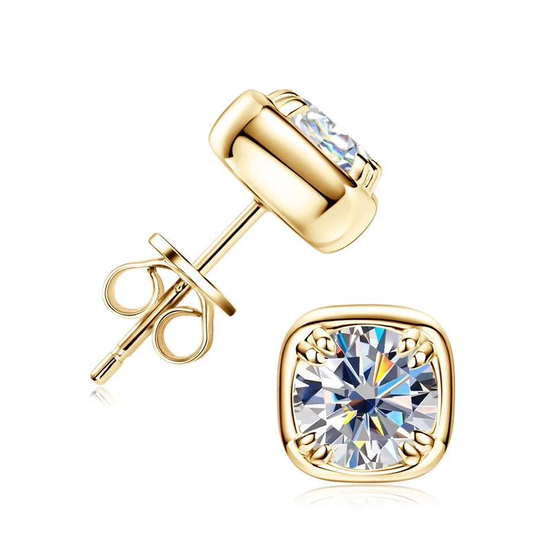 6.5mm 1ct Round Moissanite Stud Earrings 925 Sterling Silver Square Setting BandsCo Straps