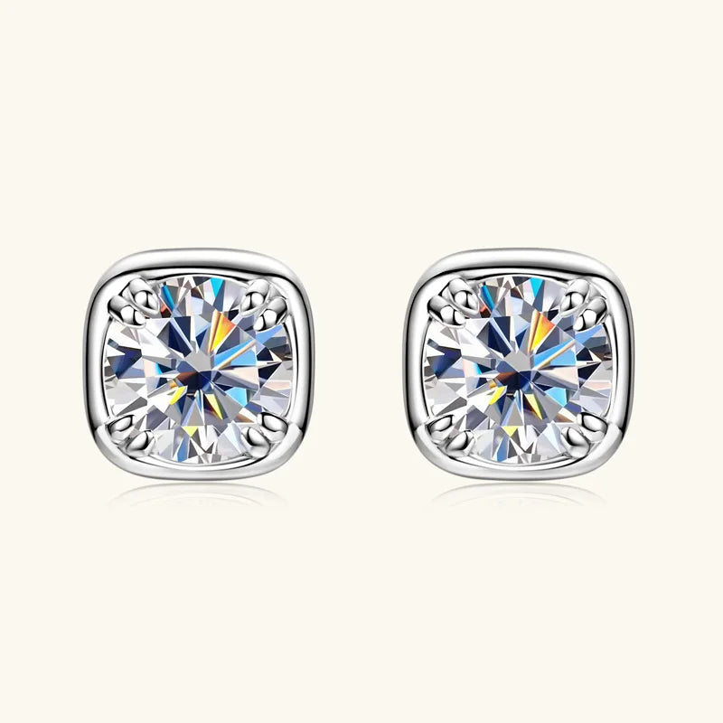 6.5mm 1ct Round Moissanite Stud Earrings 925 Sterling Silver Square Setting BandsCo Straps