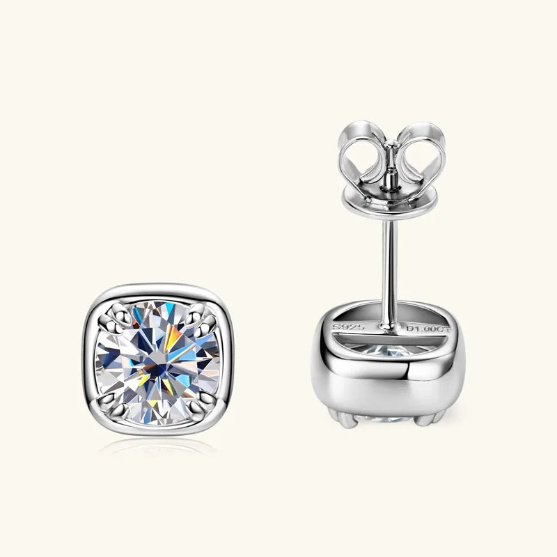 6.5mm 1ct Round Moissanite Stud Earrings 925 Sterling Silver Square Setting BandsCo Straps