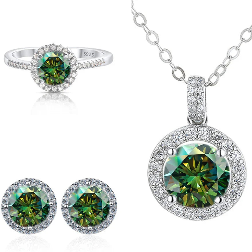 6.5mm Moissanite 925 Sterling Silver Bridal Jewelry Set Ring Earring Pendant BandsCo Straps