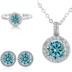 6.5mm Moissanite 925 Sterling Silver Bridal Jewelry Set Ring Earring Pendant BandsCo Straps