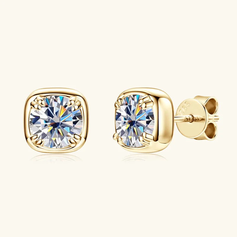 6.5mm 1ct Round Moissanite Stud Earrings 925 Sterling Silver Square Setting BandsCo Straps