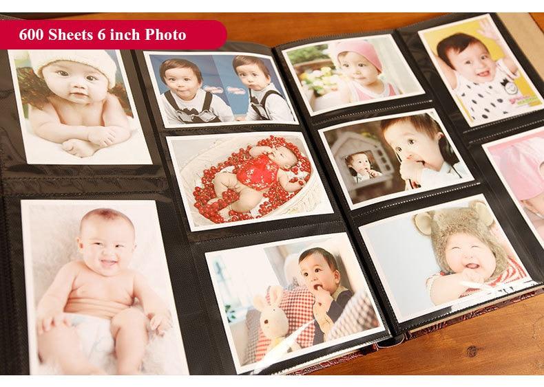 600 Sheets 6-inch Photo Interstitial Photo Album Retro PU leather Foto Albums Scrapbook Photo Albums Birthday Gift Family Scrapbook Albums Family Anniversary Gift For Couple Stevvex