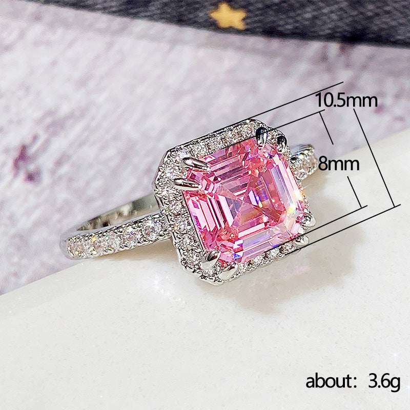 Women's Classic Super Shiny Square Diamond Princess Ring