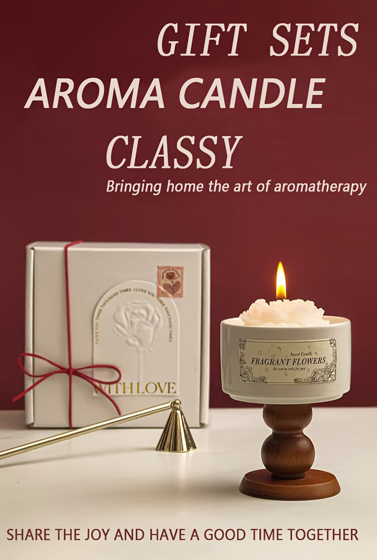Luxury Soy Wax Scented Candle - 5.3oz Rose, Lavender, Gardenia | Elegant Gift Box for Christmas, Birthdays & Graduations | Home Decor with Ceramic Container & Wooden Base Lootquake LLC