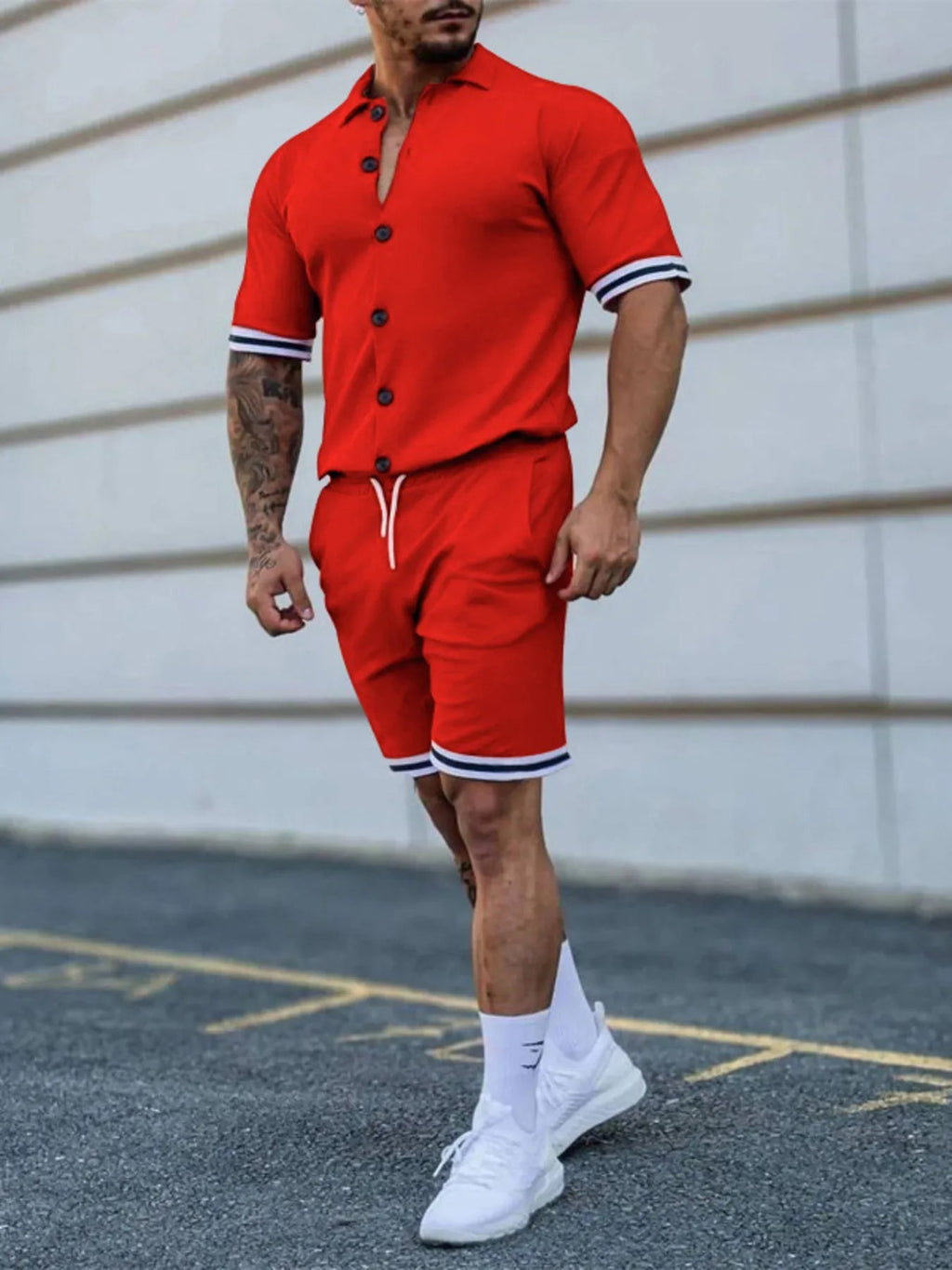 Stripes & Fit: Men's Plus Size Button-Up Set THRIXINE