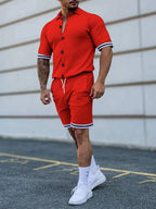 Stripes & Fit: Men's Plus Size Button-Up Set THRIXINE