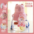 600ml Kids Water Bottles Summer Cute High Beauty Straw Cup for Girls School Baby Leak proof Cartoon Children Water Bottle Water Bottle Cute Water Bottles for Girls Water Bottle with Straw and Adjustable Strap Portable Leakproof Bottles Stevvex