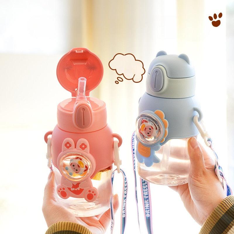 600ml Kids Water Bottles Summer Cute High Beauty Straw Cup for Girls School Baby Leak proof Cartoon Children Water Bottle Water Bottle Cute Water Bottles for Girls Water Bottle with Straw and Adjustable Strap Portable Leakproof Bottles Stevvex