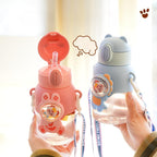 600ml Kids Water Bottles Summer Cute High Beauty Straw Cup for Girls School Baby Leak proof Cartoon Children Water Bottle Water Bottle Cute Water Bottles for Girls Water Bottle with Straw and Adjustable Strap Portable Leakproof Bottles Stevvex