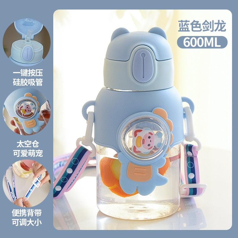 600ml Kids Water Bottles Summer Cute High Beauty Straw Cup for Girls School Baby Leak proof Cartoon Children Water Bottle Water Bottle Cute Water Bottles for Girls Water Bottle with Straw and Adjustable Strap Portable Leakproof Bottles Stevvex