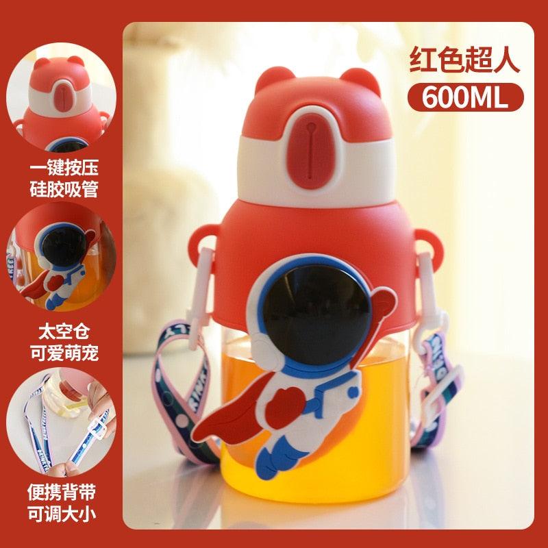 600ml Kids Water Bottles Summer Cute High Beauty Straw Cup for Girls School Baby Leak proof Cartoon Children Water Bottle Water Bottle Cute Water Bottles for Girls Water Bottle with Straw and Adjustable Strap Portable Leakproof Bottles Stevvex