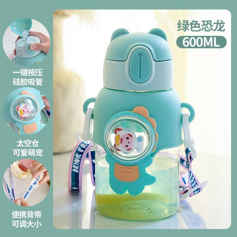 600ml Kids Water Bottles Summer Cute High Beauty Straw Cup for Girls School Baby Leak proof Cartoon Children Water Bottle Water Bottle Cute Water Bottles for Girls Water Bottle with Straw and Adjustable Strap Portable Leakproof Bottles Stevvex