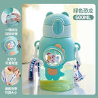 600ml Kids Water Bottles Summer Cute High Beauty Straw Cup for Girls School Baby Leak proof Cartoon Children Water Bottle Water Bottle Cute Water Bottles for Girls Water Bottle with Straw and Adjustable Strap Portable Leakproof Bottles Stevvex