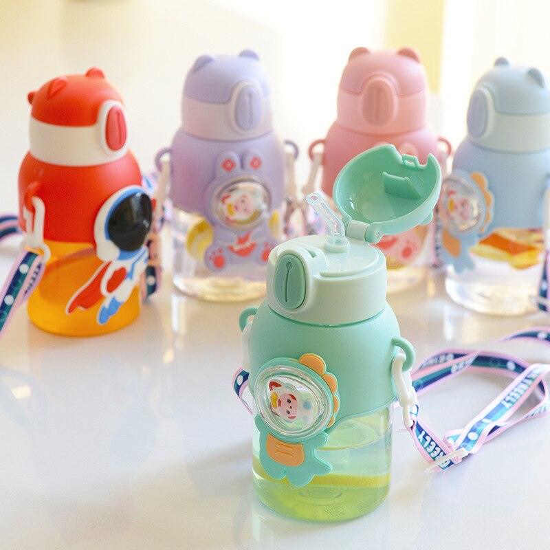 600ml Kids Water Bottles Summer Cute High Beauty Straw Cup for Girls School Baby Leak proof Cartoon Children Water Bottle Water Bottle Cute Water Bottles for Girls Water Bottle with Straw and Adjustable Strap Portable Leakproof Bottles Stevvex