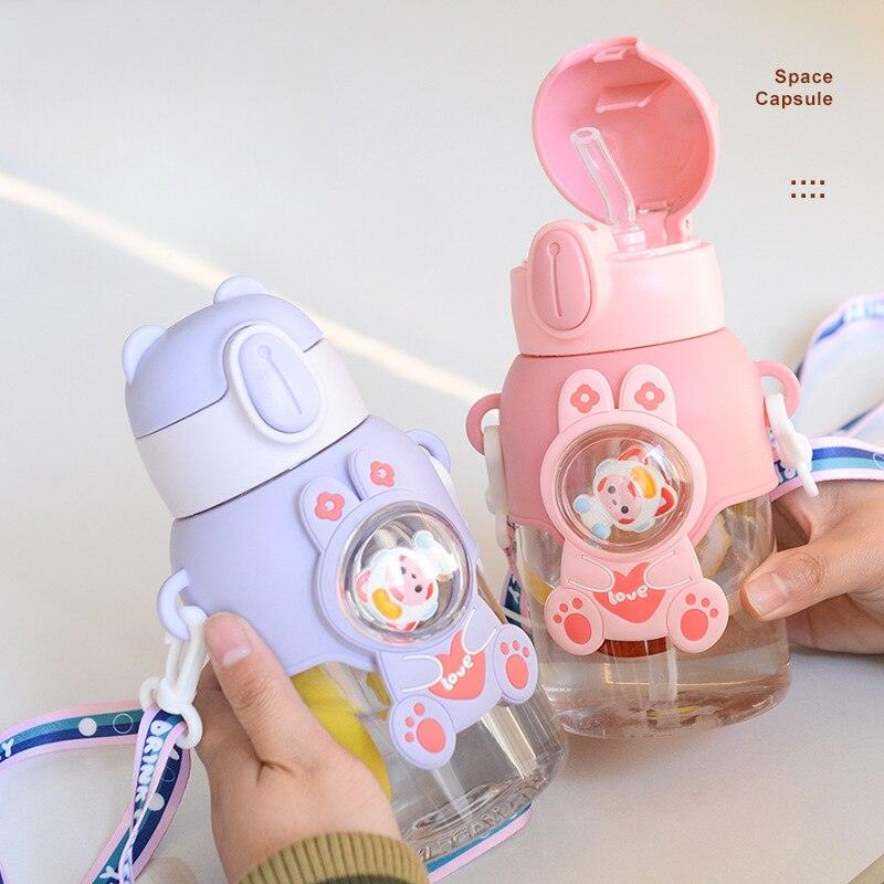 600ml Kids Water Bottles Summer Cute High Beauty Straw Cup for Girls School Baby Leak proof Cartoon Children Water Bottle Water Bottle Cute Water Bottles for Girls Water Bottle with Straw and Adjustable Strap Portable Leakproof Bottles Stevvex