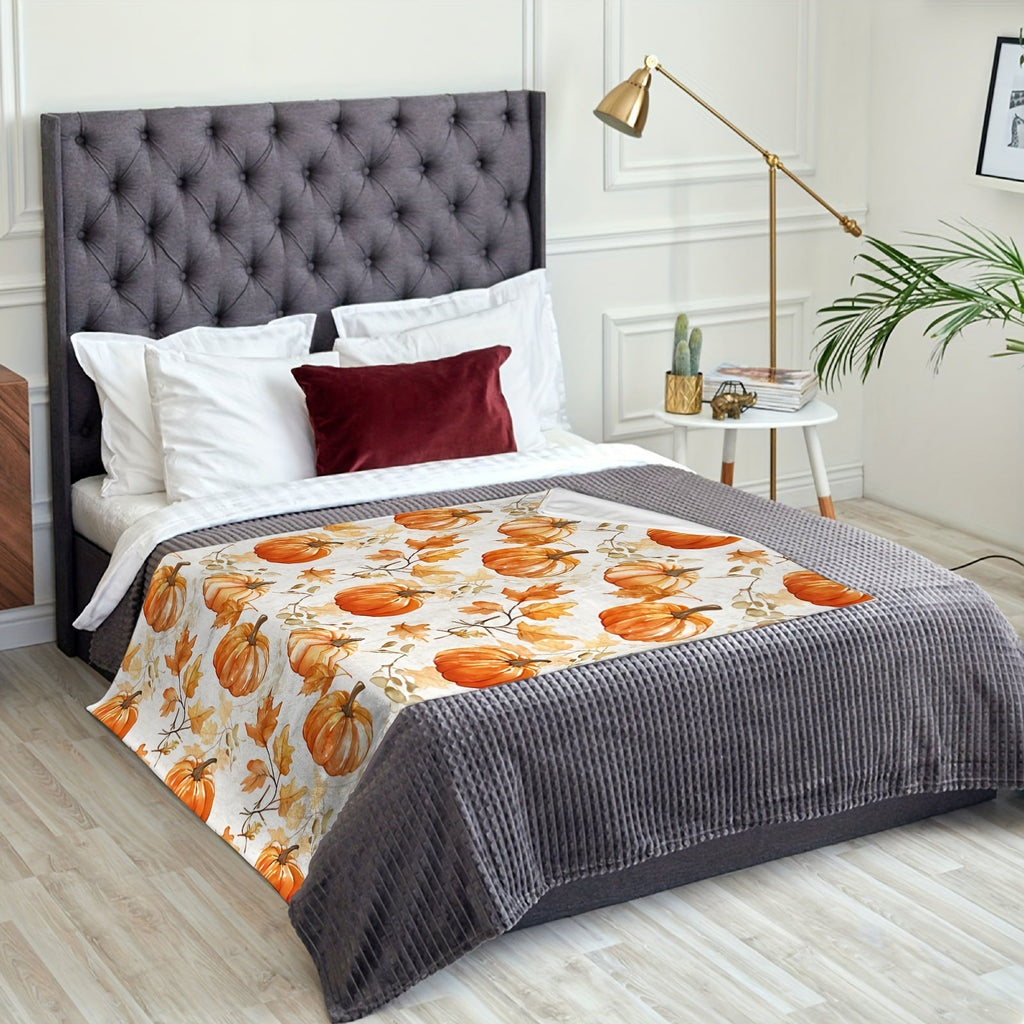 Cozy Flannel Thanksgiving Blanket - Rustic Pumpkin & Maple Leaf Design, Soft Orange Throw for Sofa, Bedroom, Camping - Perfect Fall Decor Gift Lootquake LLC