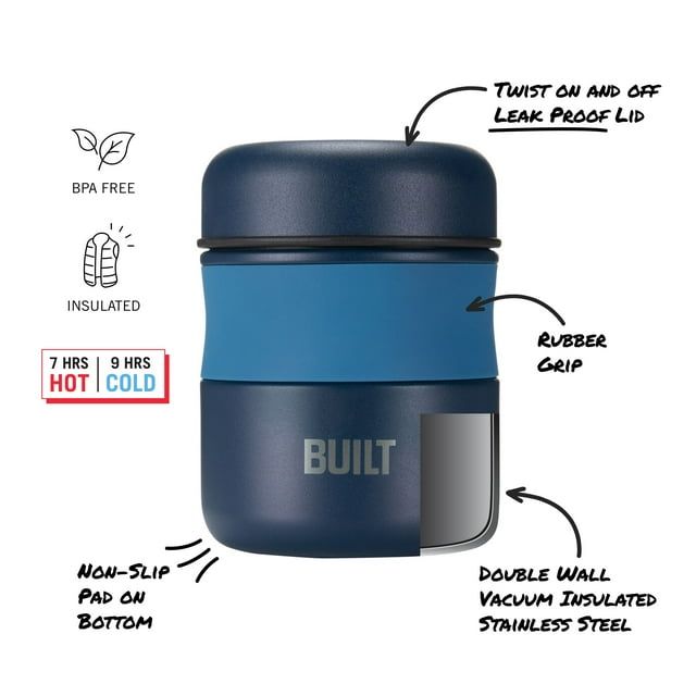 Built 10-Ounce Double Wall Vacuum Insulated Food Jar in Blue, Small