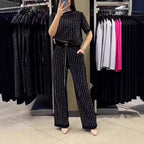 Vertical Striped Rhinestone Top Two-piece Set Pi-Mart