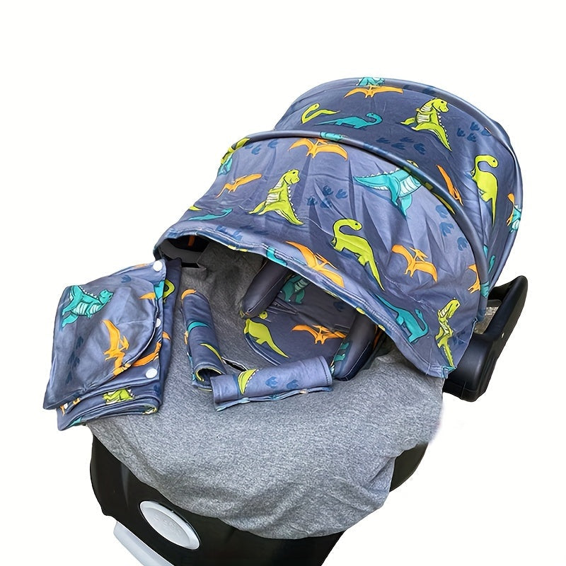 9pcs/set, Soft Breathable Cartoon Pattern Car Seat Cover Set, Including Car Seat Cover, Canopy, Headrest, Blanket, 2 Seat Belt Cushion Covers, Armrest Cushion Cover, Hat And Multi-Purpose Nursing Cover, Car Seat Not Included