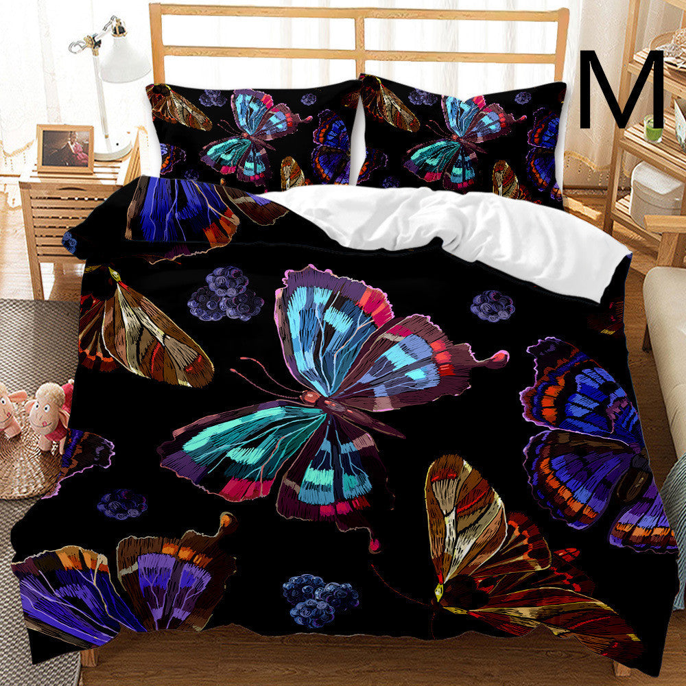 Butterfly Series Three-piece Bedding Quilt Cover Set Pi-Mart