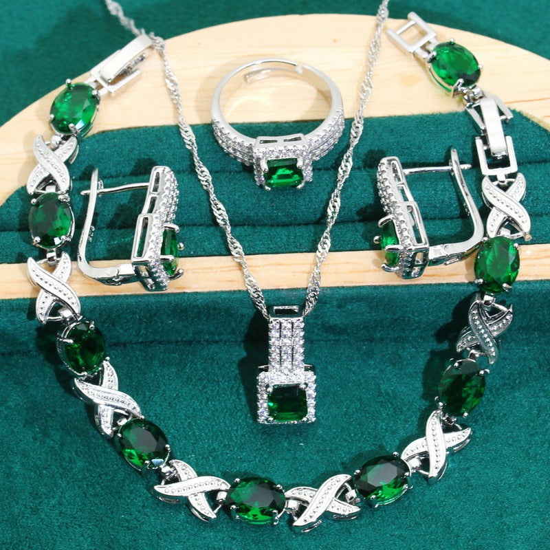 Zircon Bracelet Necklace Earring Ring Pi-Mart
