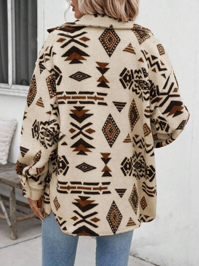 Girls Modern Geometric Button Up Dropped Shoulder Jacket Unique Retro Minimalist Outerwear Stevvex