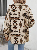 Girls Modern Geometric Button Up Dropped Shoulder Jacket Unique Retro Minimalist Outerwear Stevvex
