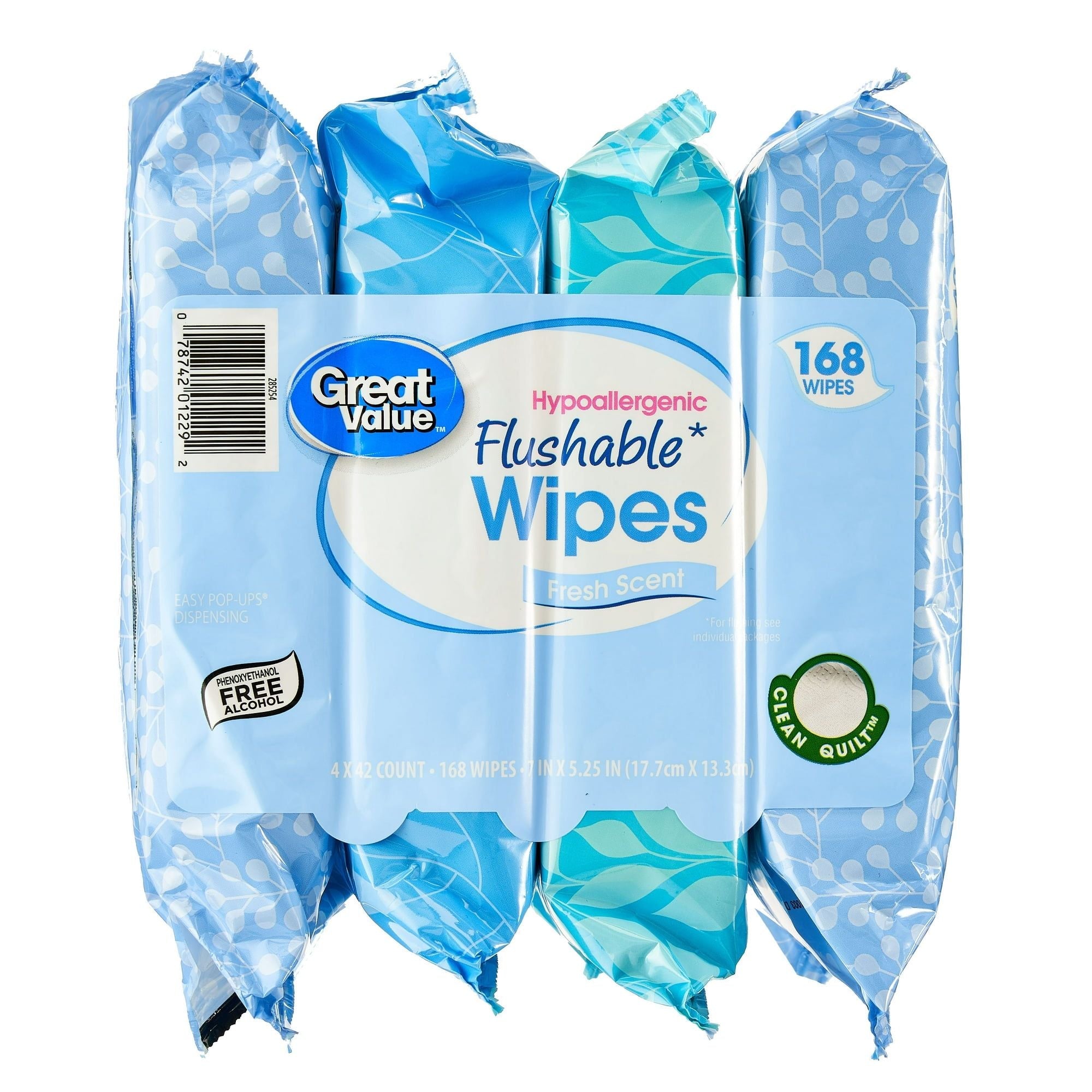 Great Value Fresh Scent Flushable Wipes, 4 Resealable Packs, 168 Total Wipes EasyOptionXY LLC