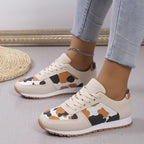 Women's Leopard Print Sneakers - Fashion Lace-Up PU Sports Shoes for Running/Walking (Non-Slip Rubber Sole, Breathable Mesh Lining) Pi-Mart