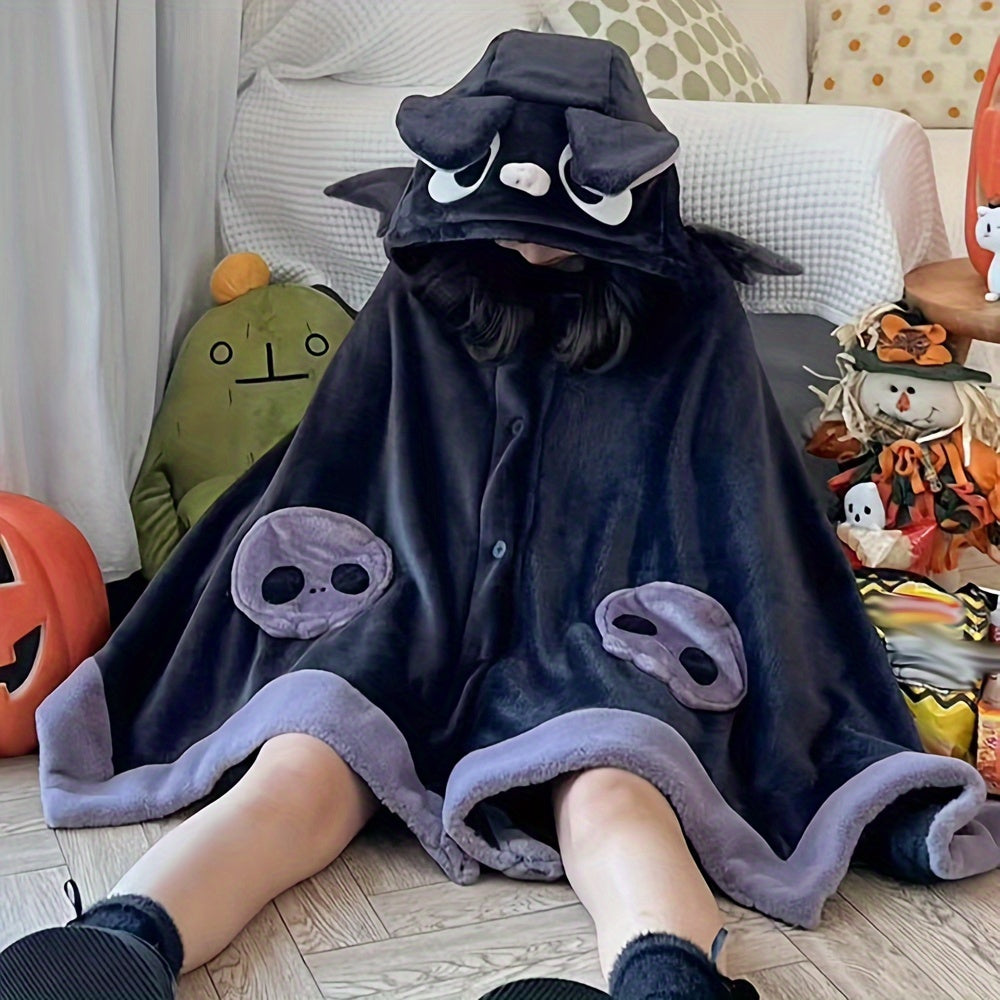 Cozy Bat-Themed Hooded Wearable Blanket with Detachable Nose - Soft Flannel, Machine Washable for Autumn & Winter Lootquake LLC