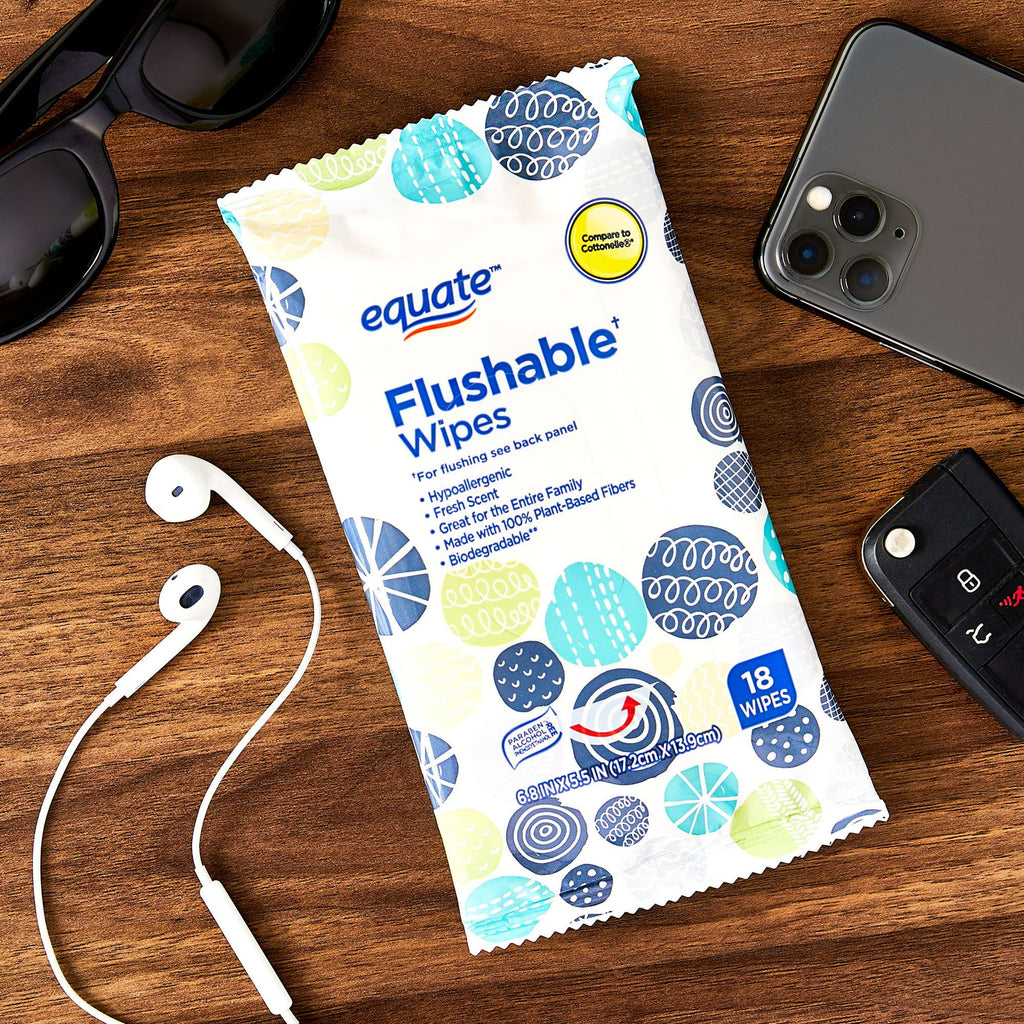 Equate Fresh Scent Flushable Wipes Travel Pack, 18 Total Wipes EasyOptionXY LLC
