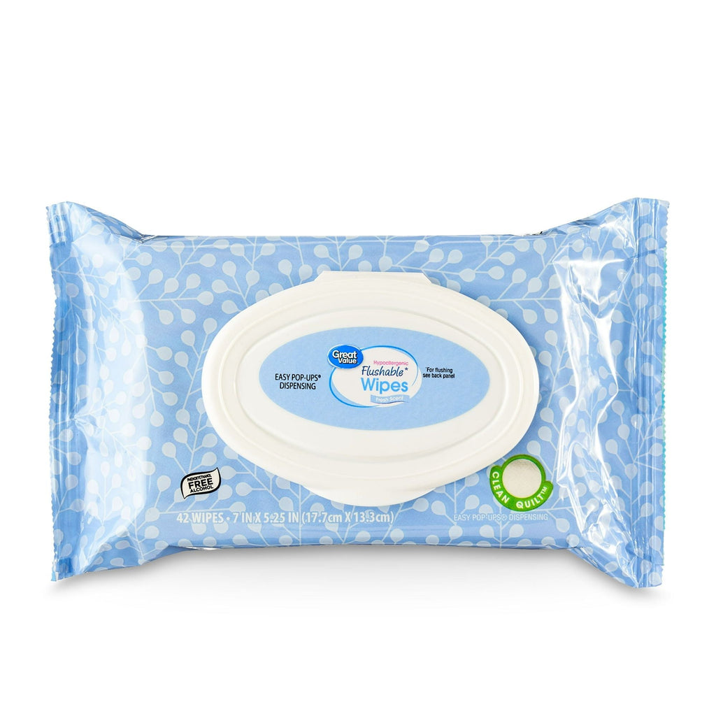 Great Value Fresh Scent Flushable Wipes, 1 Flip-Top Pack, 42 Total Wipes EasyOptionXY LLC