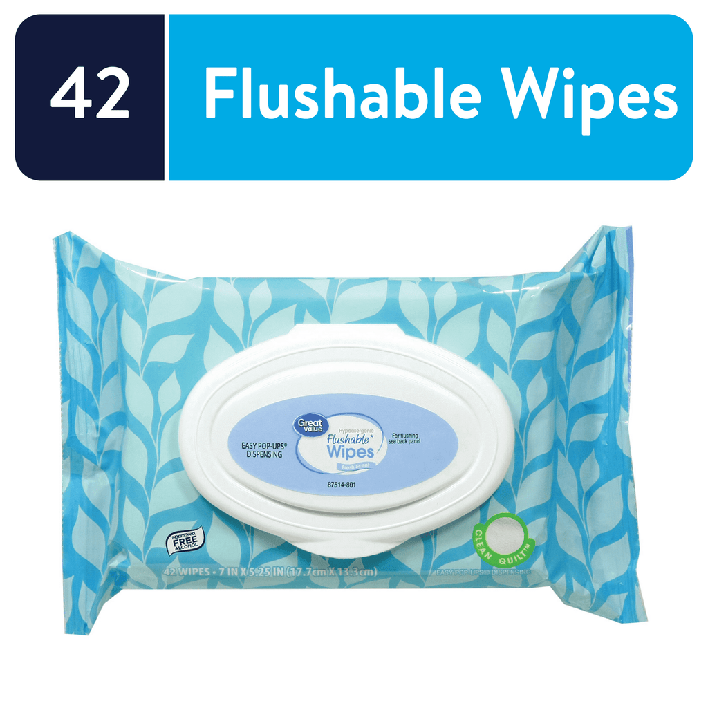 Great Value Fresh Scent Flushable Wipes, 1 Flip-Top Pack, 42 Total Wipes EasyOptionXY LLC