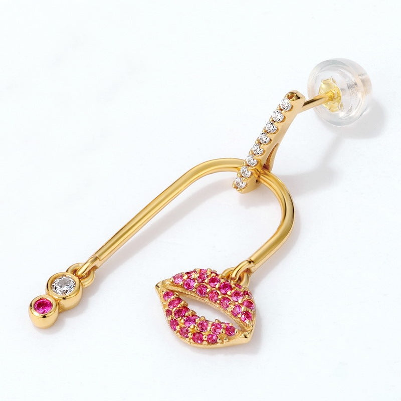 Asymmetric Lipstick Lip Stud Earrings Pi-Mart