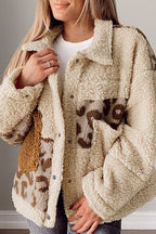 Comfortable Leopard Print Sherpa Jacket with Collared Neck And Functional Pockets Soft Women Jacket Stevvex